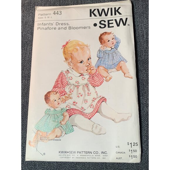 Kwik Sew Infants Dress Pinafore Bloomers Sewing Pattern sz S-L 443 - uncut - Picture 1 of 3